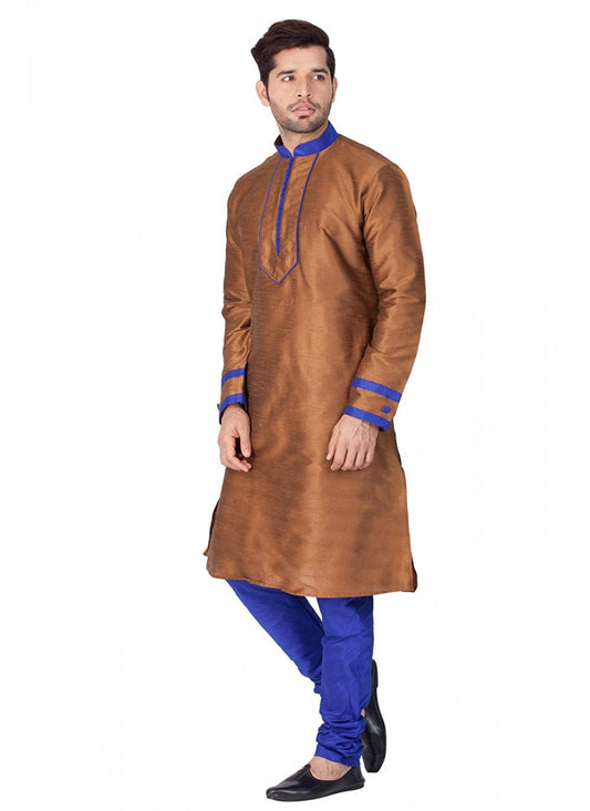 Embroidered Art Dupion Silk Brown Kurta Pyjama - M1285