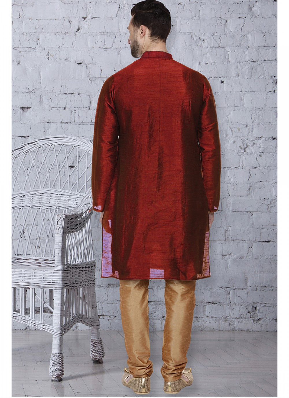 Embroidered Art Dupion Silk Maroon Kurta Pyjama - M1508