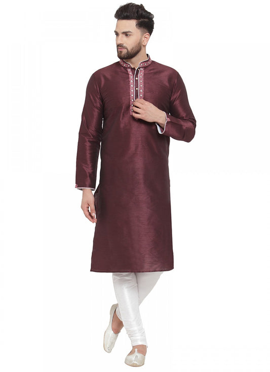 Embroidered Art Dupion Silk Purple Kurta Pyjama - M1392