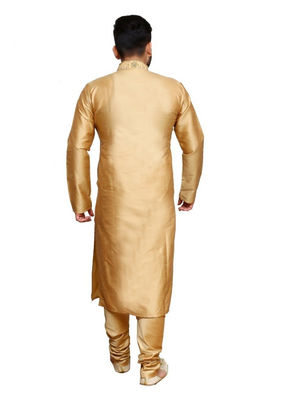 Embroidered Art Dupion Silk Gold Kurta Pyjama - M1271