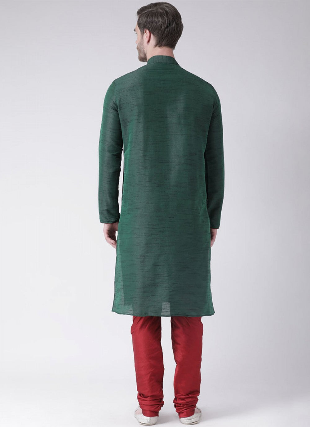 Plain Art Dupion Silk Green Kurta Pyjama - M1449