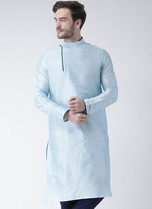 Plain Art Dupion Silk Blue Kurta - M1410