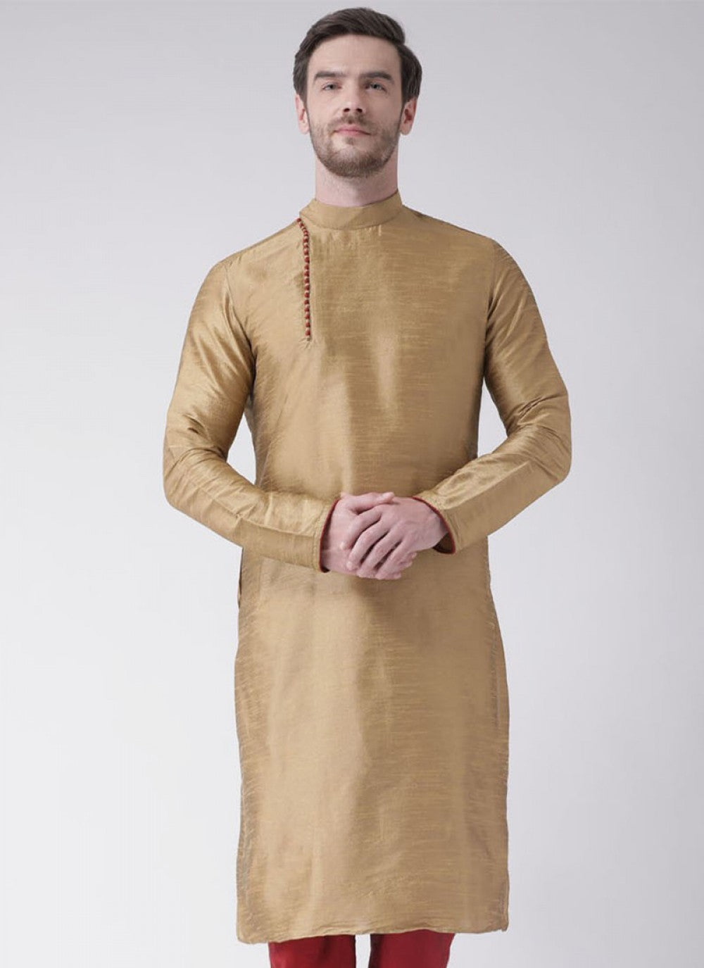 Plain Art Dupion Silk Gold Kurta - M1420