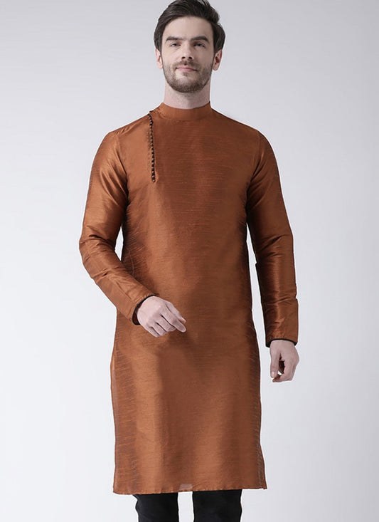 Plain Art Dupion Silk Rust Kurta - M1411