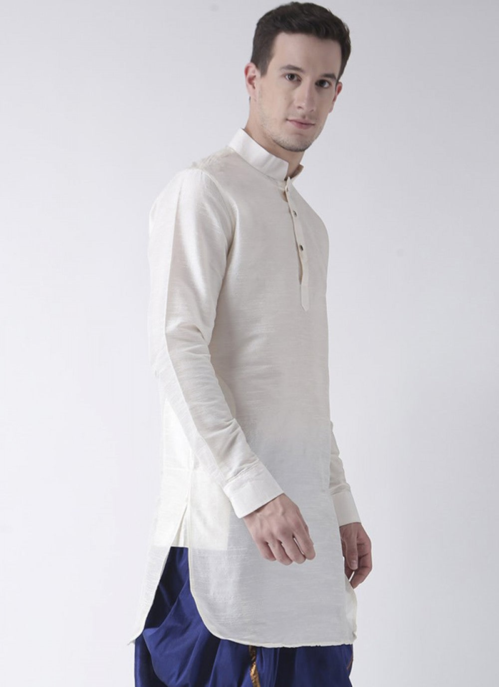 Plain Art Dupion Silk White Kurta - M1399