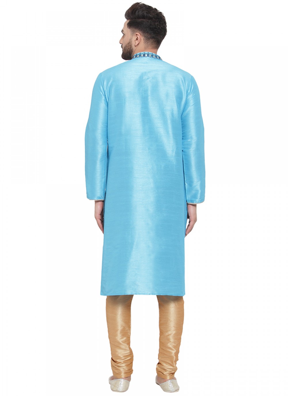 Embroidered Art Dupion Silk Aqua Blue Kurta Pyjama - M1390