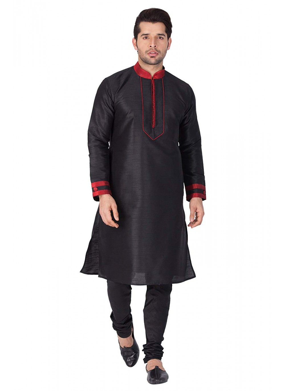 Embroidered Art Dupion Silk Black Kurta Pyjama - M1284