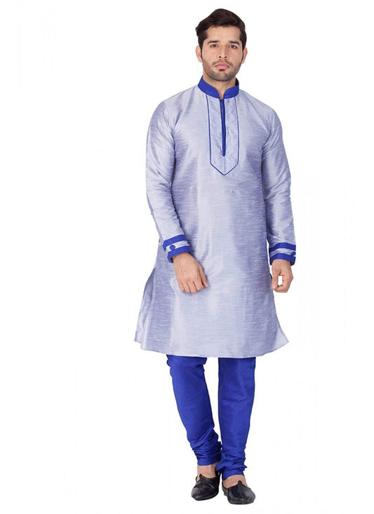 Embroidered Art Dupion Silk Blue Kurta Pyjama - M1289