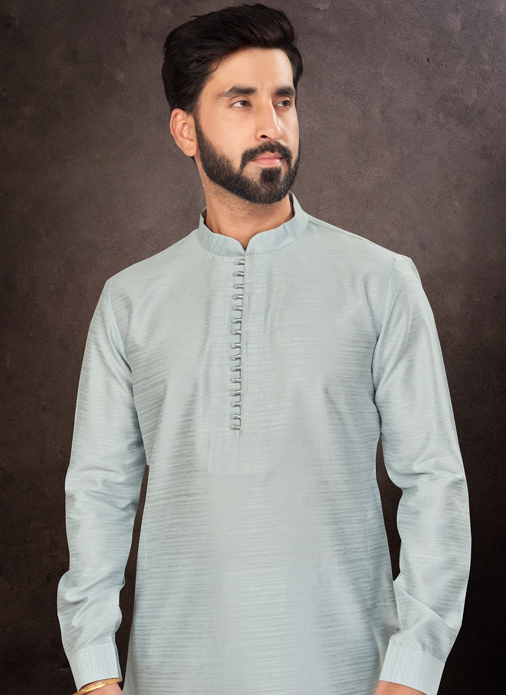 Plain Art Dupion Silk Blue Kurta Pyjama - M7228