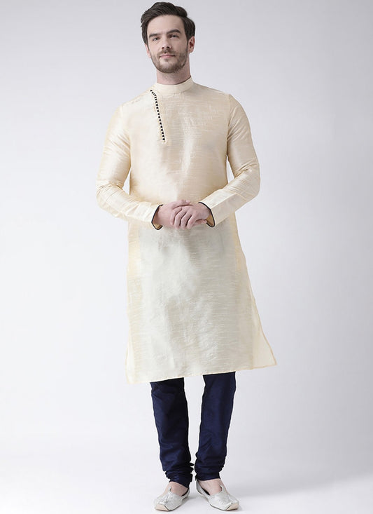 Plain Art Dupion Silk Cream Kurta Pyjama - M1445