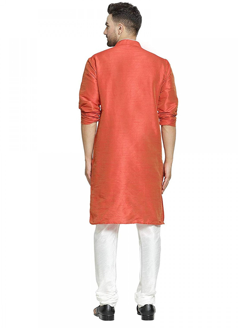 Plain Art Dupion Silk Rust Kurta Pyjama - M1302