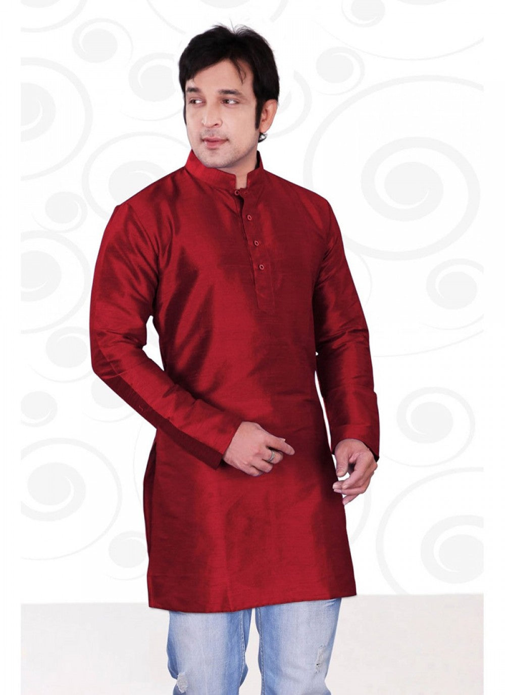 Plain Art Dupion Silk Maroon Kurta - M1200