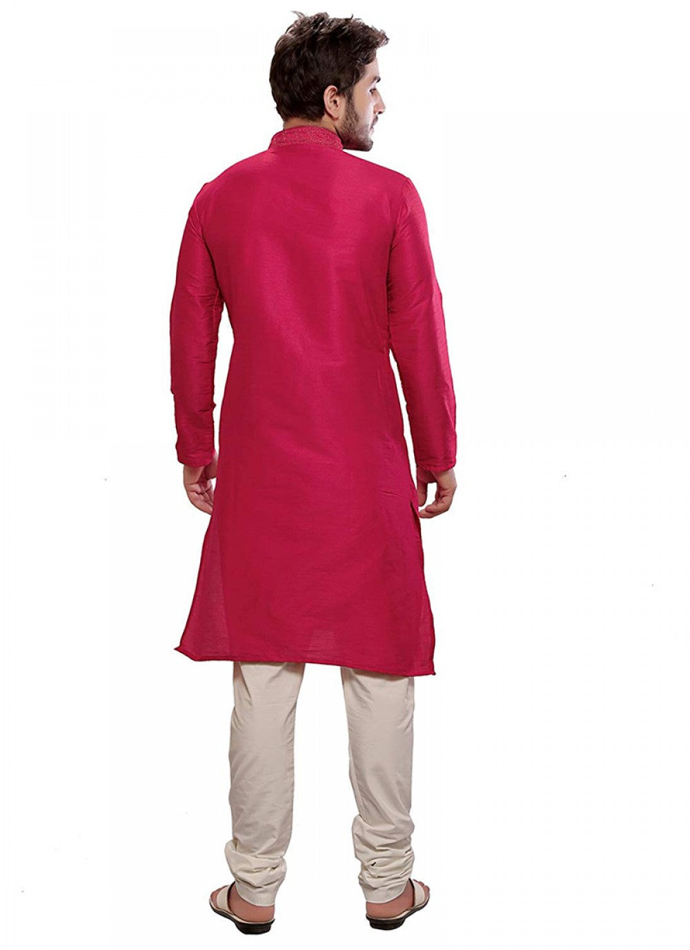 Plain Art Dupion Silk Maroon Kurta Pyjama - M1147