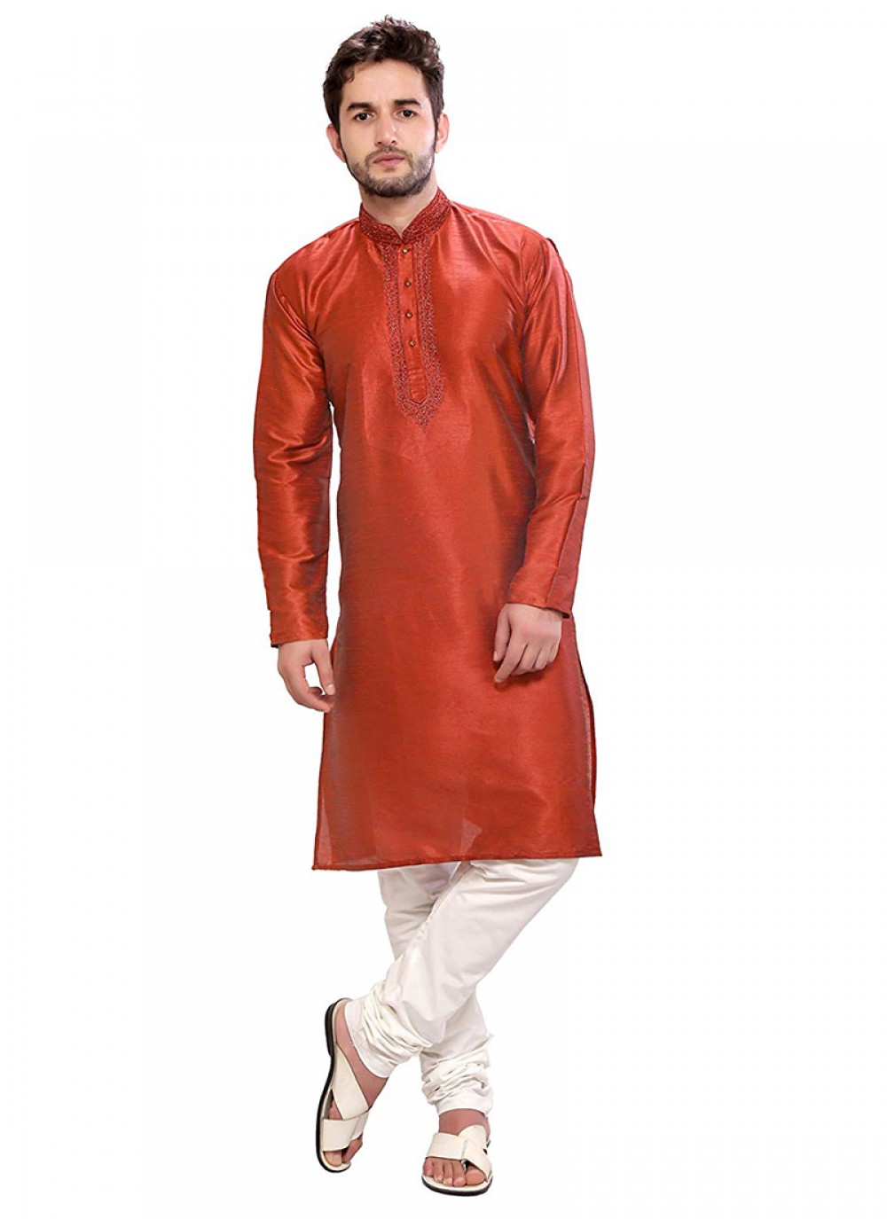 Plain Art Dupion Silk Maroon Kurta Pyjama - M1152