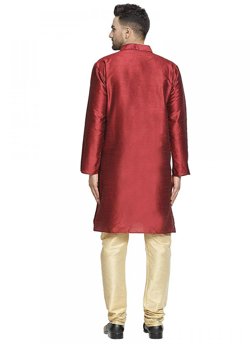 Plain Art Dupion Silk Maroon Kurta Pyjama - M1299