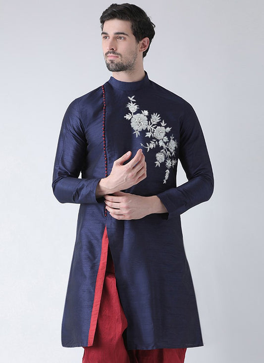 Embroidered Art Dupion Silk Navy Blue Angrakha - M3516