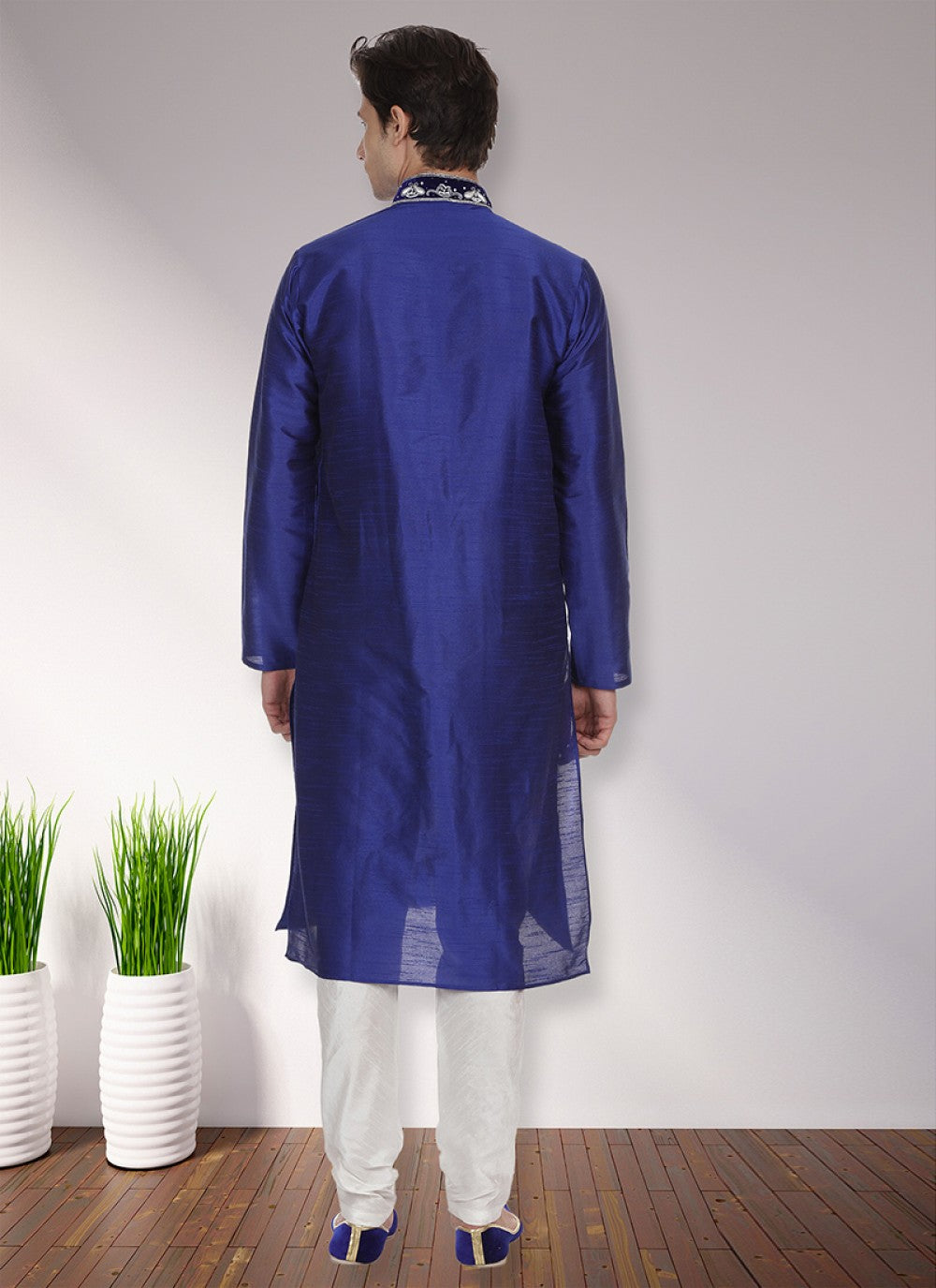 Patch Art Dupion Silk Blue Kurta Pyjama - M1131