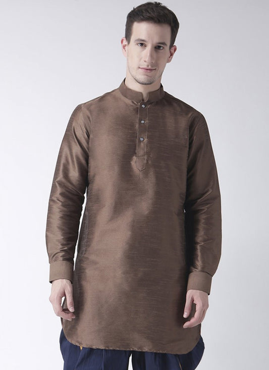 Plain Art Dupion Silk Brown Kurta - M1403