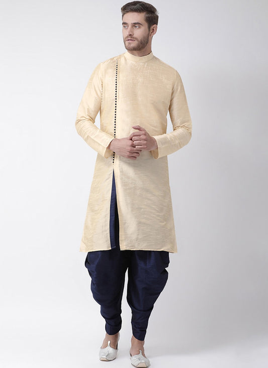 Plain Art Dupion Silk Cream Kurta Pyjama - M1215