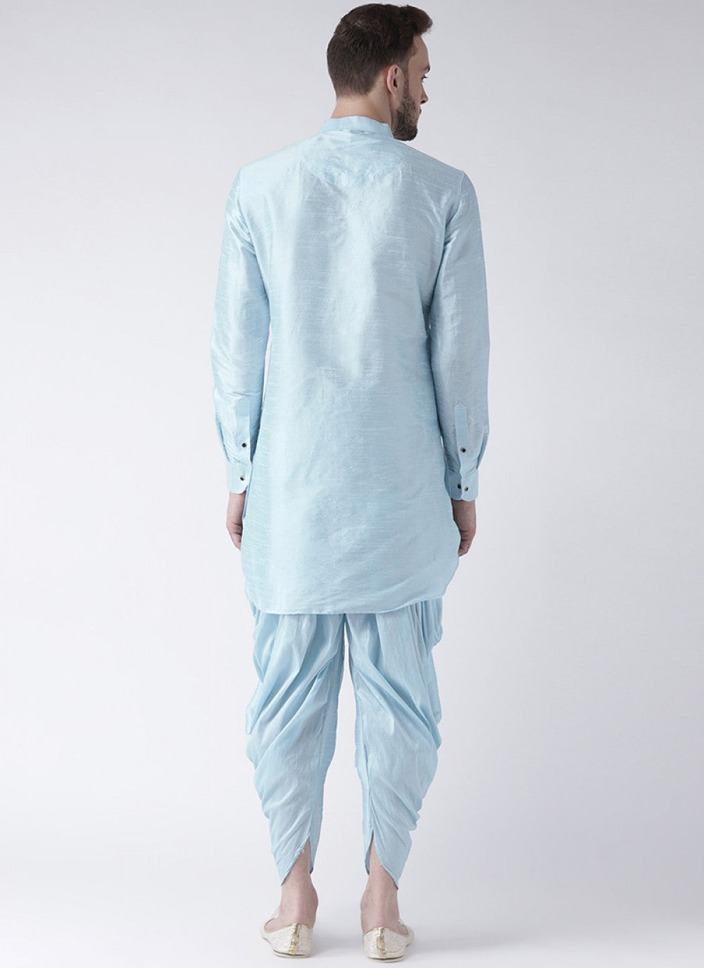 Plain Art Dupion Silk Aqua Blue Dhoti Kurta - M1434