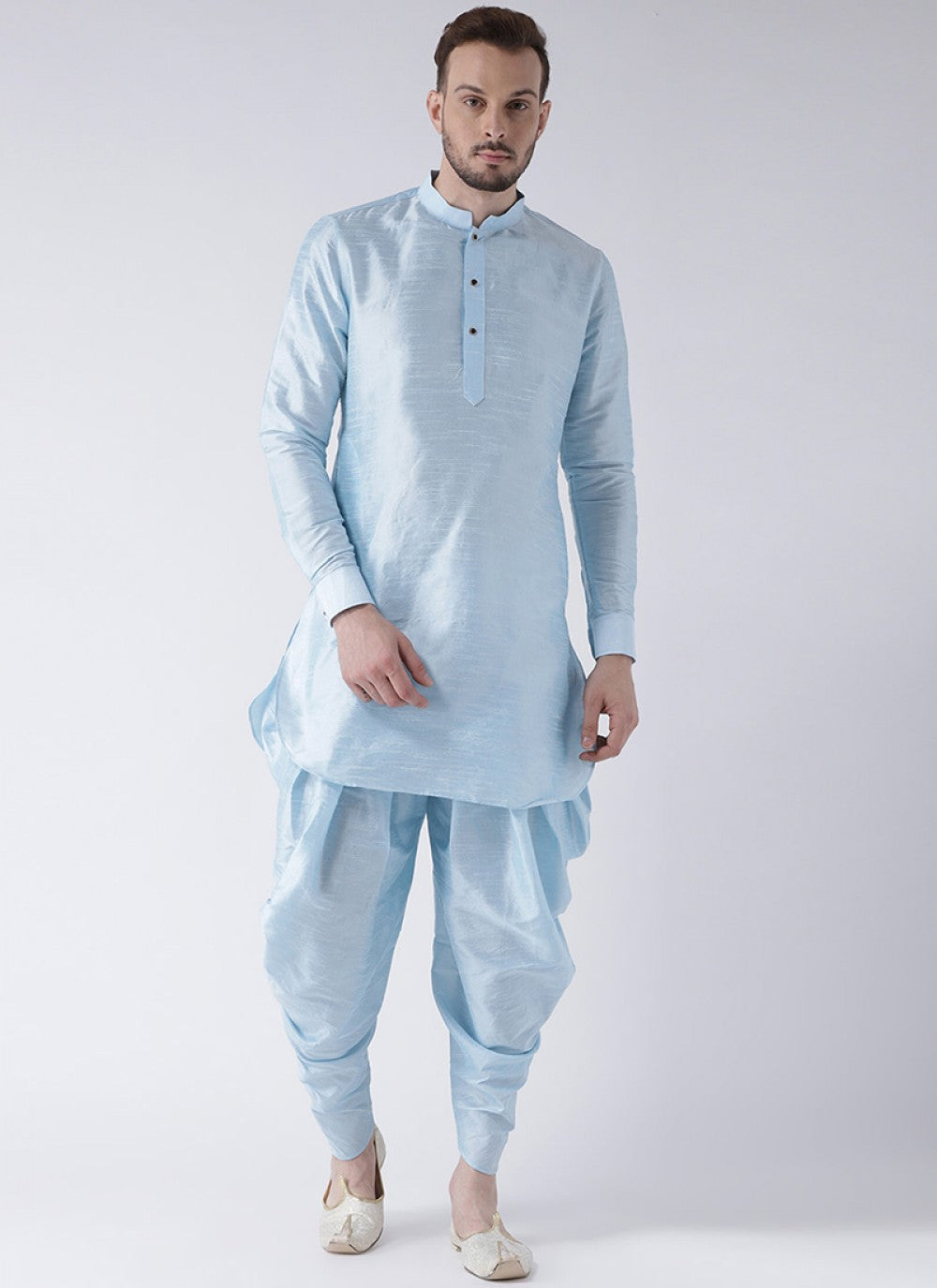 Plain Art Dupion Silk Aqua Blue Dhoti Kurta - M1434