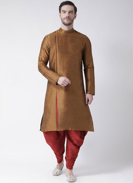 Plain Art Dupion Silk Brown Dhoti Kurta - M1435