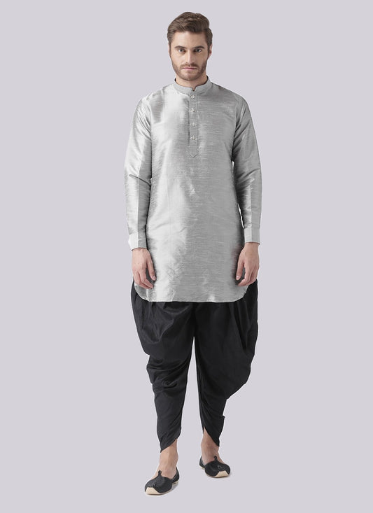 Plain Art Dupion Silk Grey Dhoti Kurta - M2484