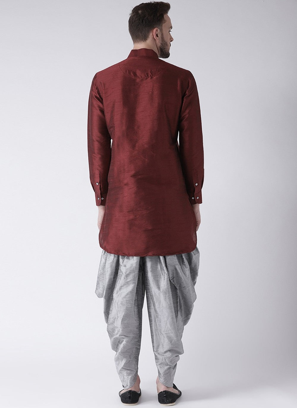 Plain Art Dupion Silk Maroon Dhoti Kurta - M2476