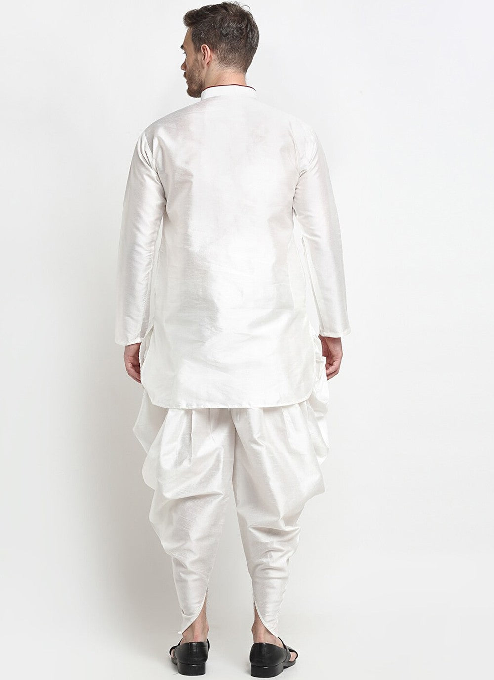 Plain Art Dupion Silk White Dhoti Kurta - M2478