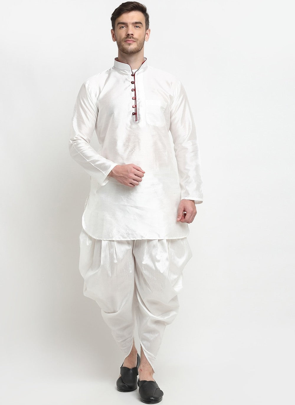 Plain Art Dupion Silk White Dhoti Kurta - M2478