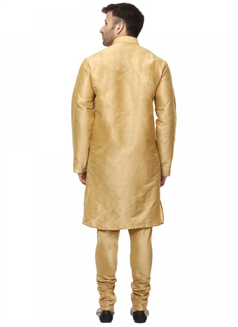 Plain Art Dupion Silk Gold Kurta Pyjama - M1150