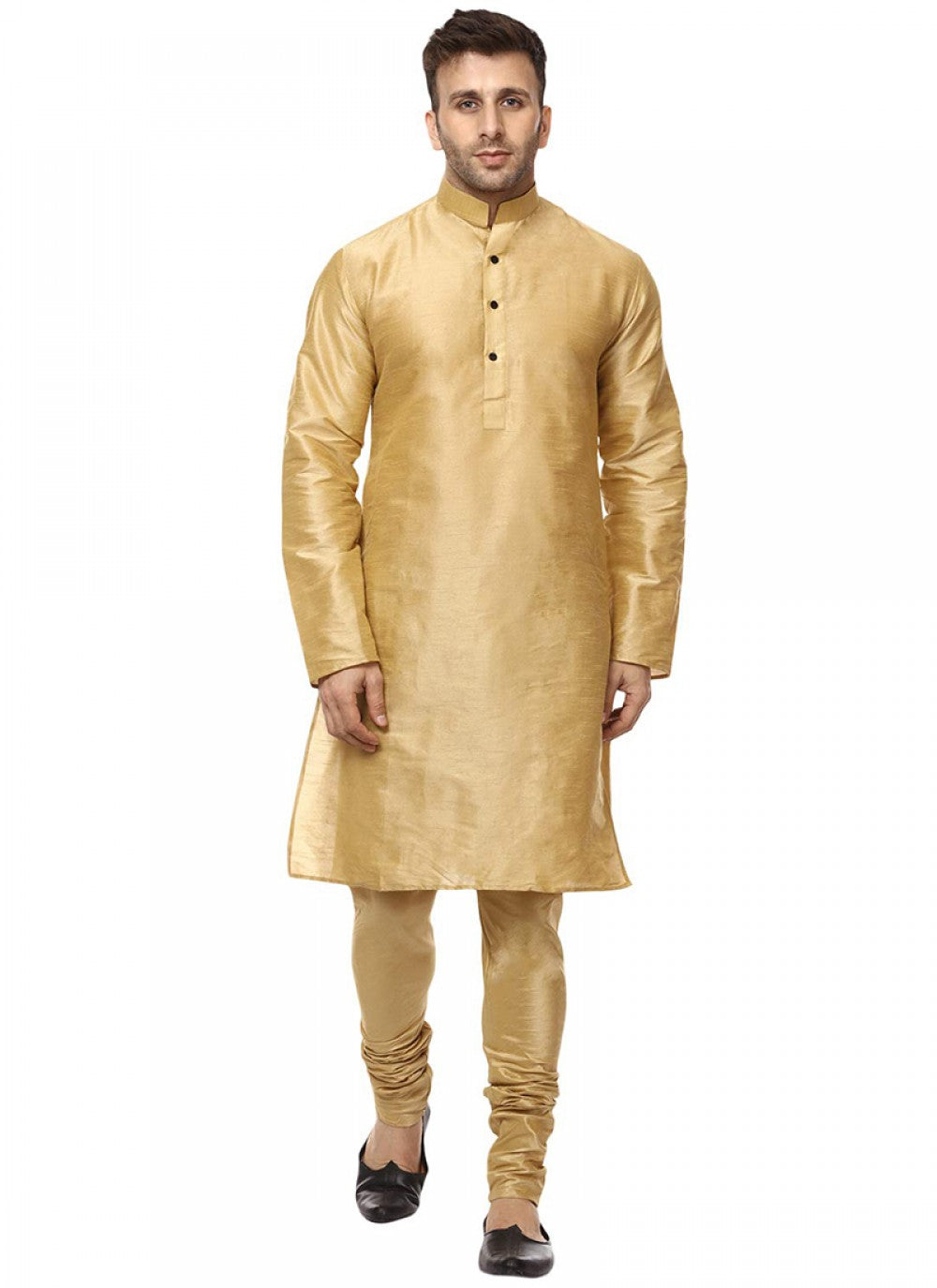 Plain Art Dupion Silk Gold Kurta Pyjama - M1150