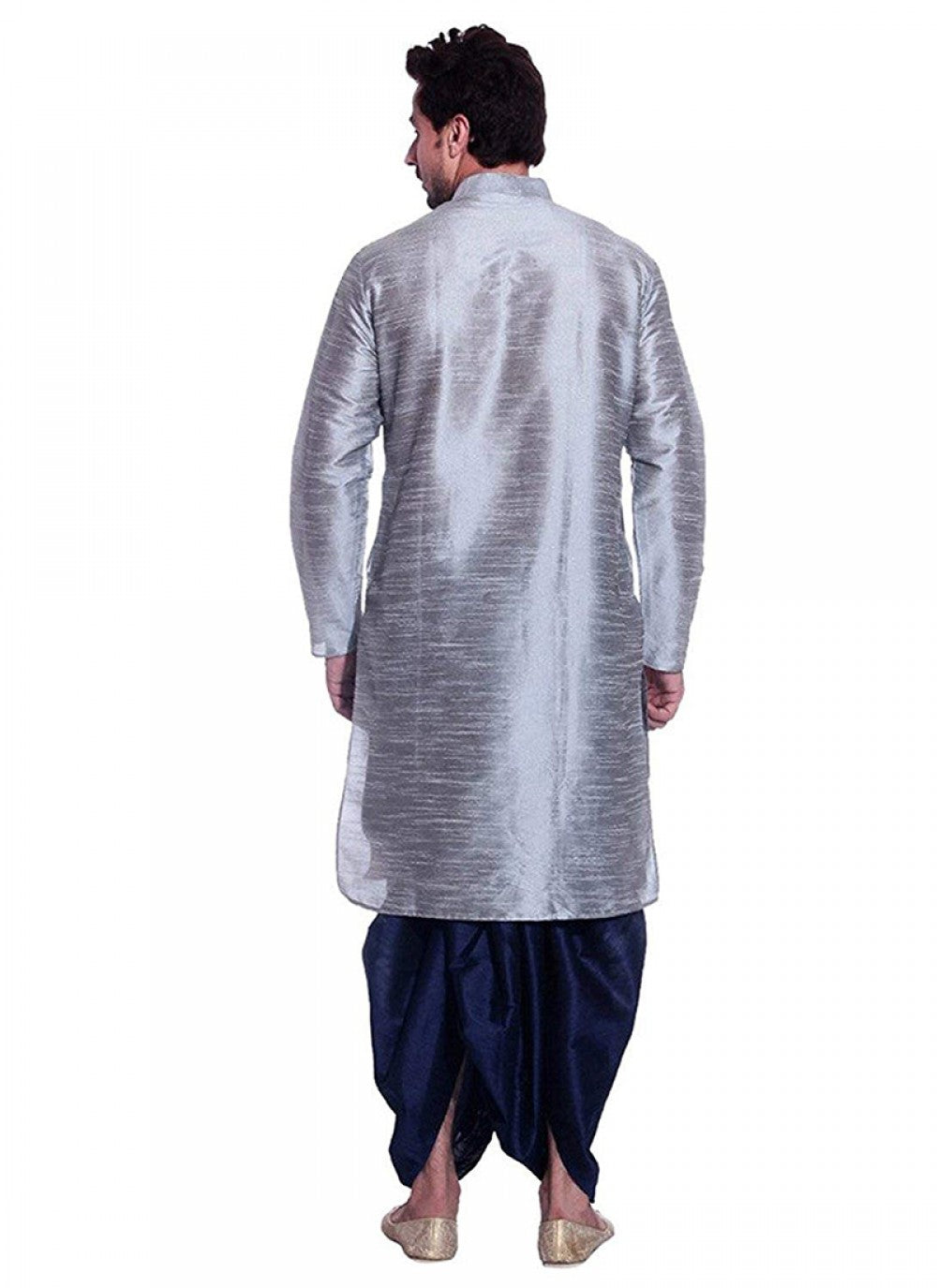 Plain Art Dupion Silk Grey Kurta Pyjama - M1145