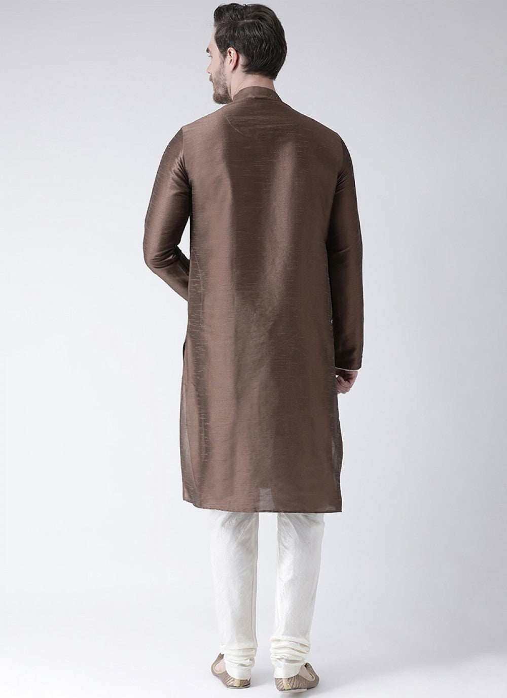 Plain Art Dupion Silk Brown Kurta Pyjama - M1442