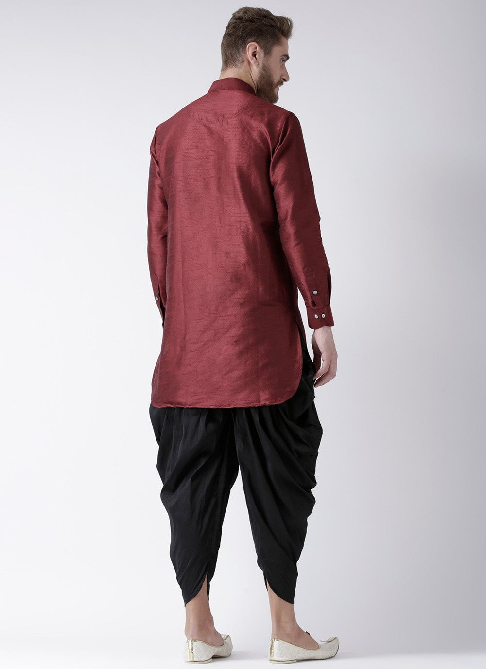 Plain Art Dupion Silk Maroon Dhoti Kurta - M2490