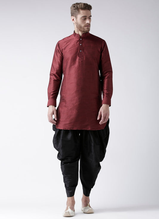 Plain Art Dupion Silk Maroon Dhoti Kurta - M2490