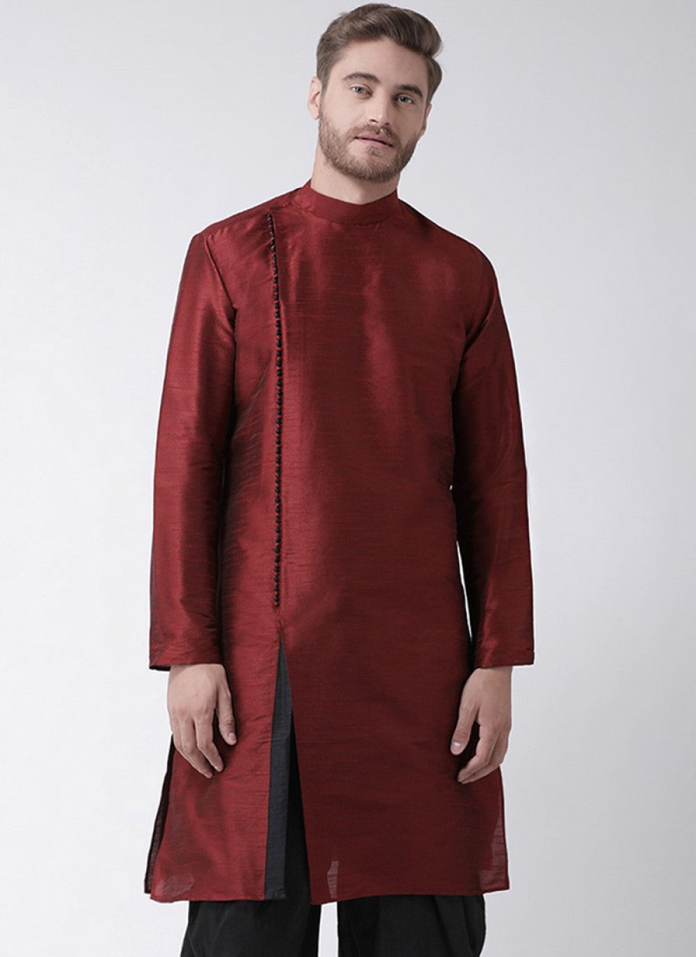 Plain Art Dupion Silk Maroon Kurta - M1341