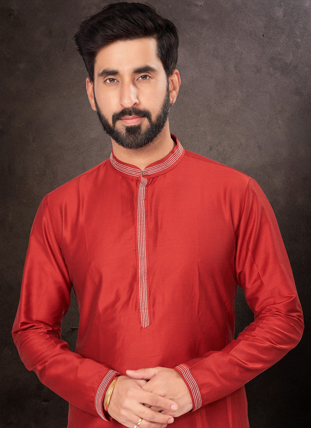 Plain Art Dupion Silk Maroon Kurta Pyjama - M7225