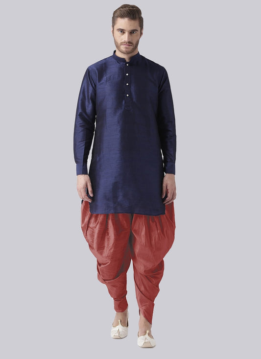 Plain Art Dupion Silk Navy Blue Dhoti Kurta - M2492