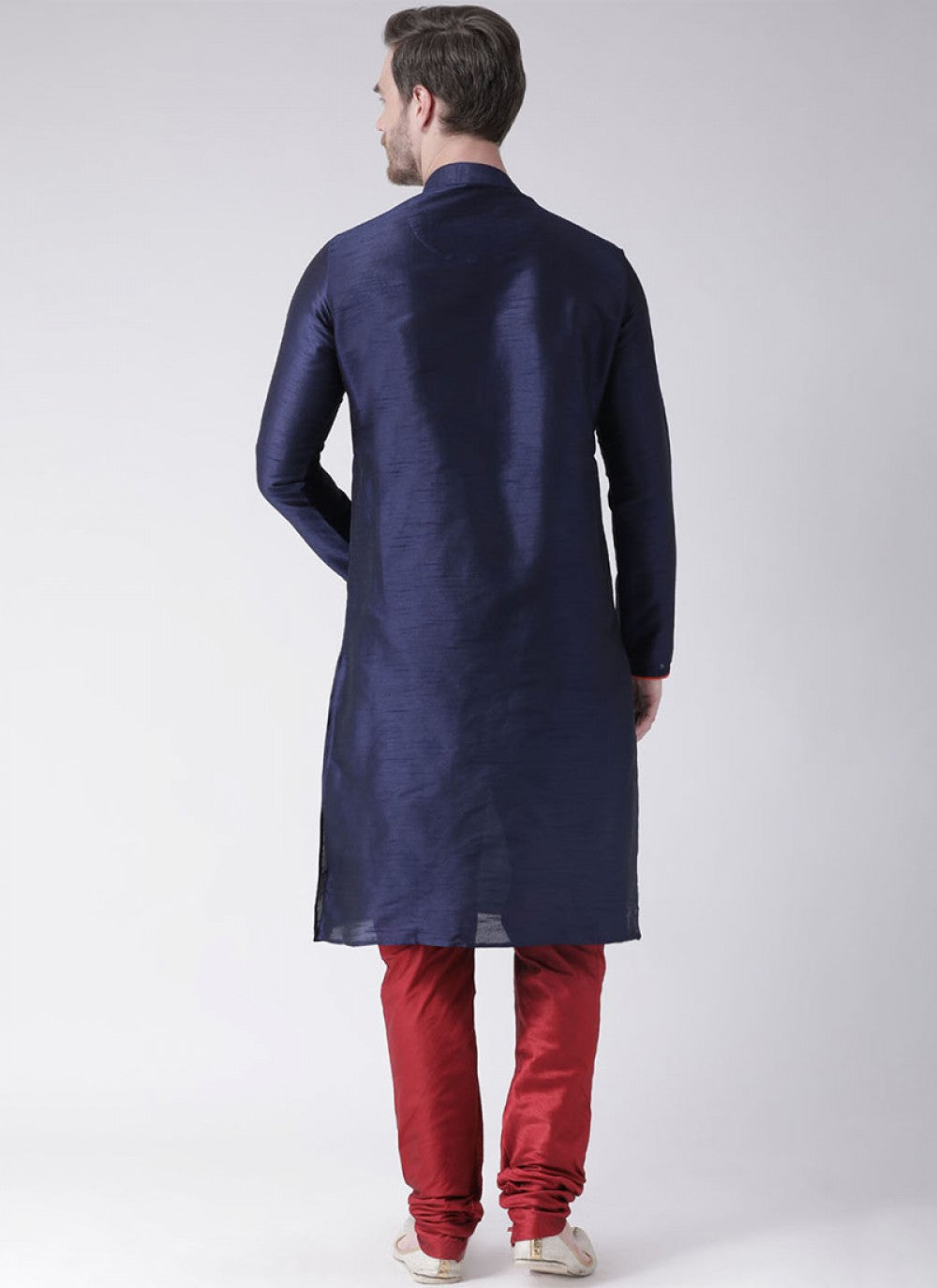 Plain Art Dupion Silk Navy Blue Kurta Pyjama - M1448