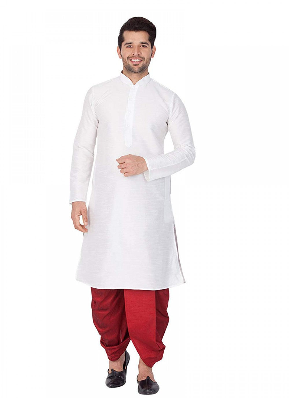 Plain Art Dupion Silk White Kurta Pyjama - M1172