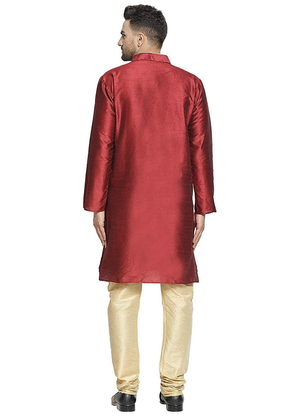 Embroidered Art Dupion Silk Red Kurta Pyjama - M3481