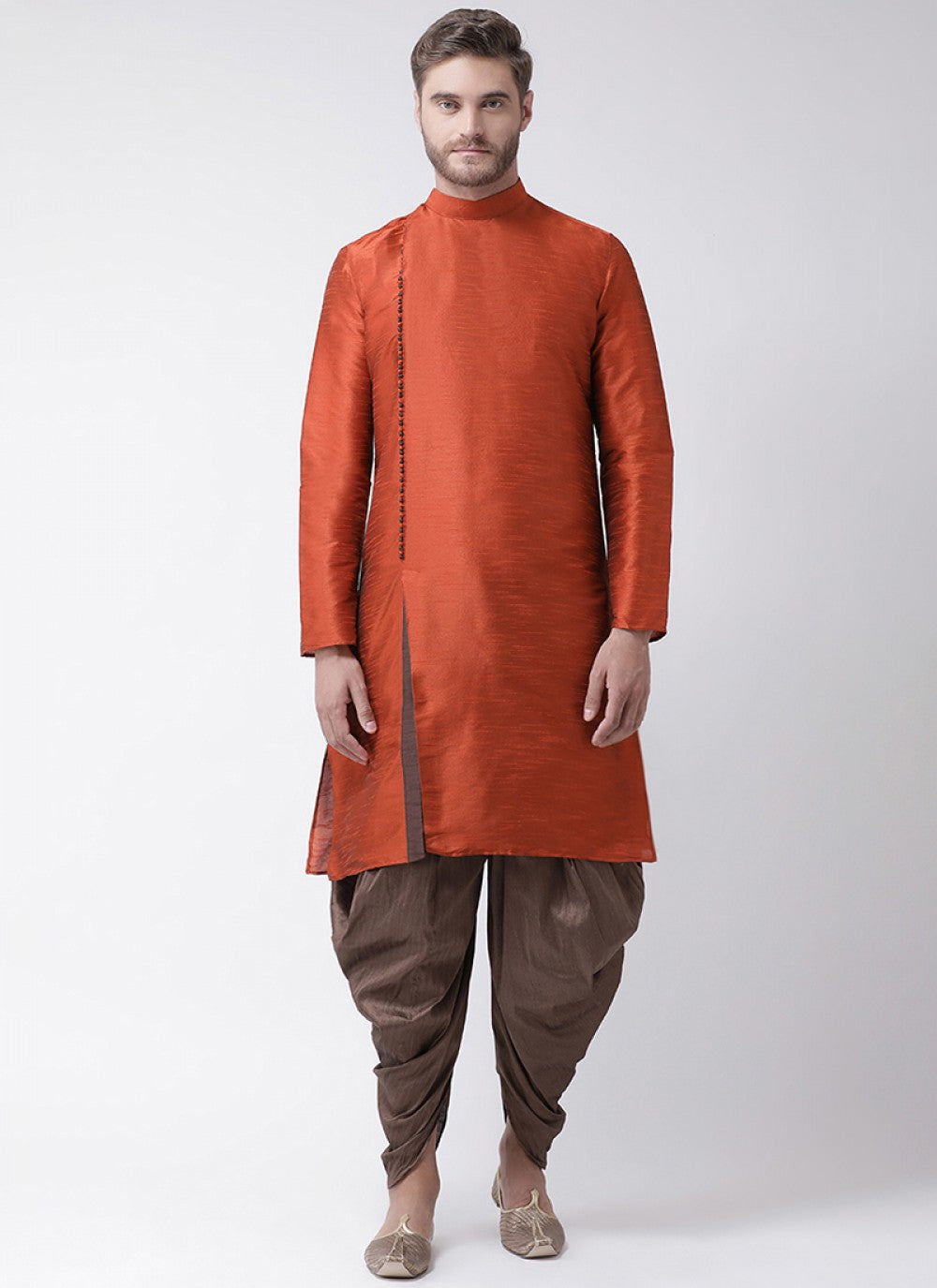 Plain Art Dupion Silk Rust Kurta Pyjama - M1224