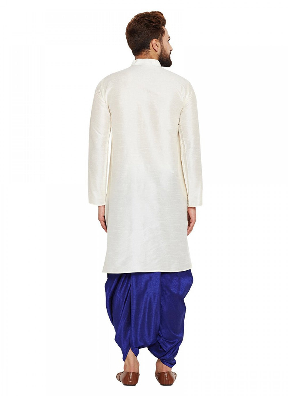 Plain Art Dupion Silk White Dhoti Kurta - M1142