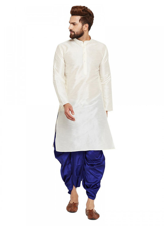 Plain Art Dupion Silk White Dhoti Kurta - M1142