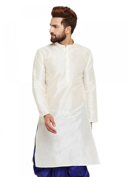 Embroidered Art Dupion Silk White Kurta - M1257