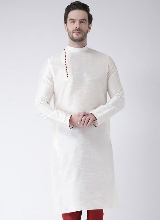 Plain Art Dupion Silk White Kurta - M1414