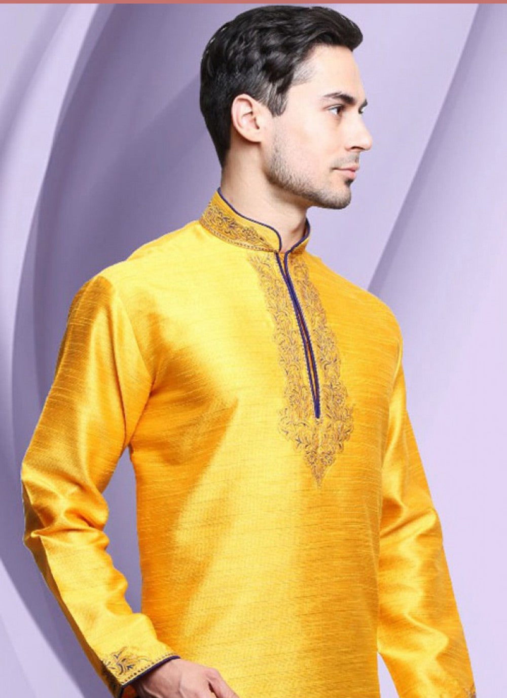 Embroidered Art Dupion Silk Yellow Kurta - M1191