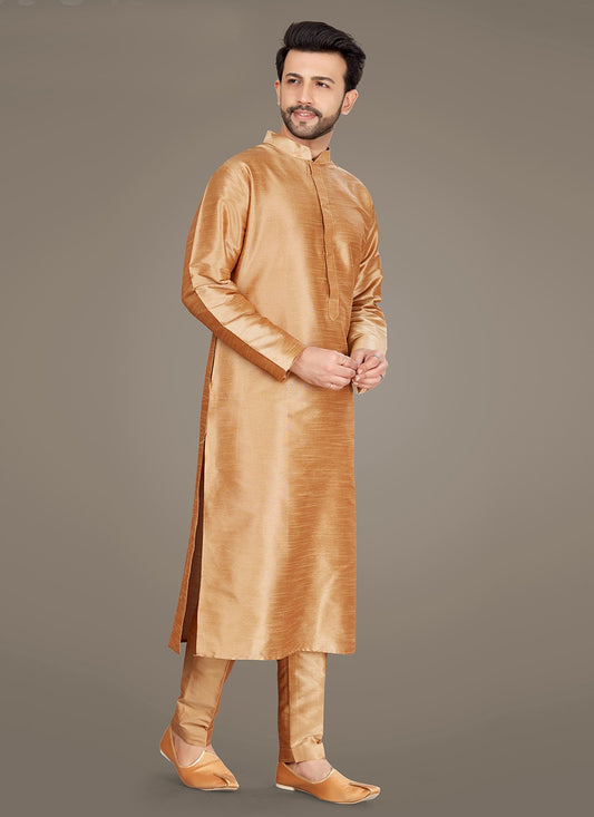 Plain Art Silk Beige Kurta Pyjama - M2035