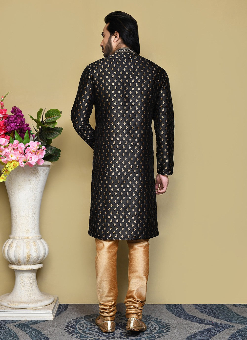 Resham Art Silk Black Kurta Pyjama - M7856